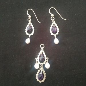 EARRINGS & PENDANT SET/925 SS with GOLD FINISH